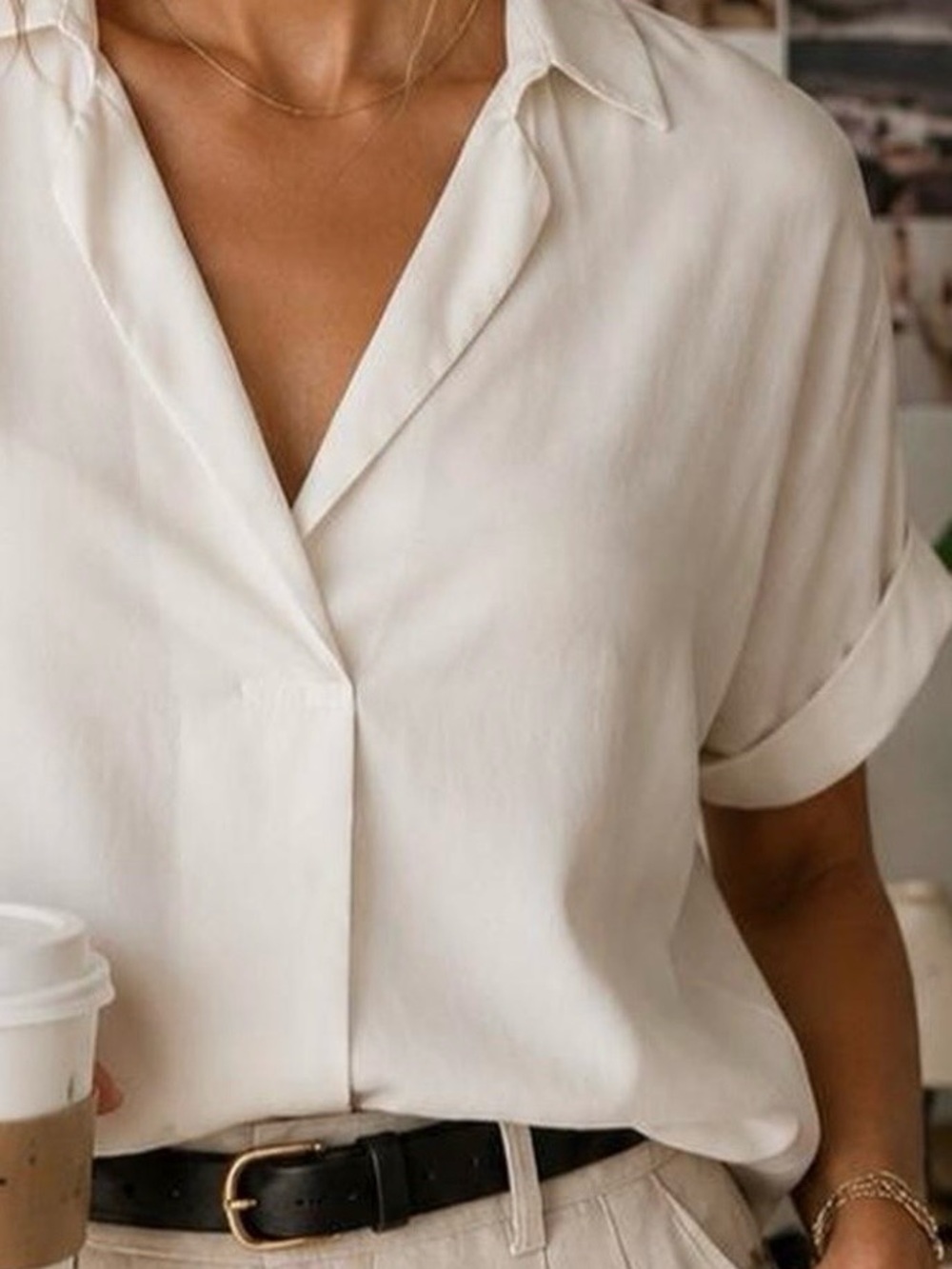 All in Favor White Short-Sleeve Button-Front Shirt